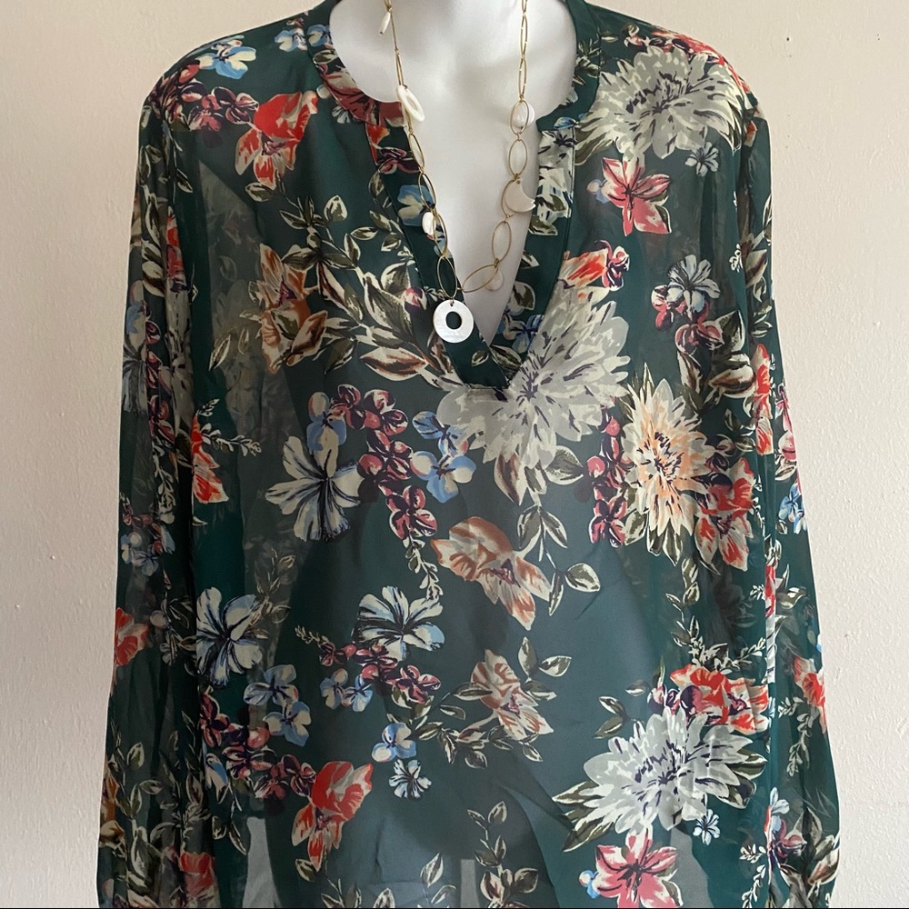 A New Day green multicolored floral tunic size L